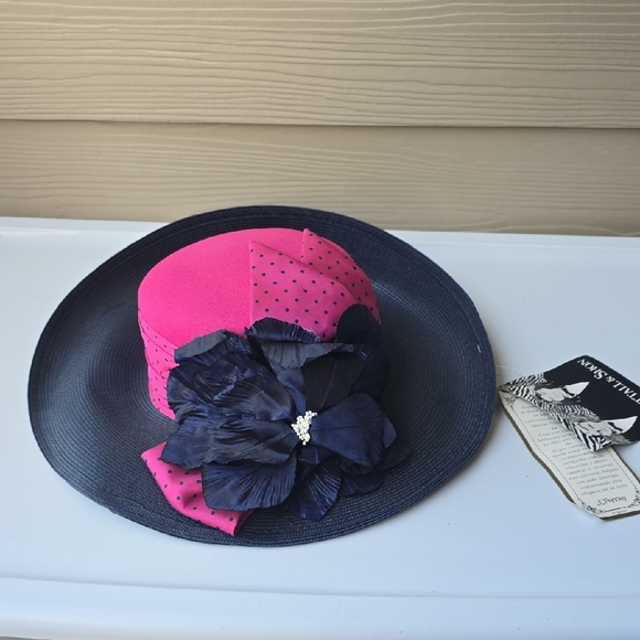 JCPenney Wittall & Shon Pink and Black Hat with Floral Detail - Picture 1 of 6